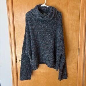 Michele B Cowl Neck Sweater Womens Medium Blue Boucle Knit‎ TS9883A